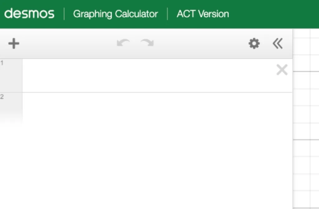 Desmos ACT Version header with expression list and add-expression toolbar.