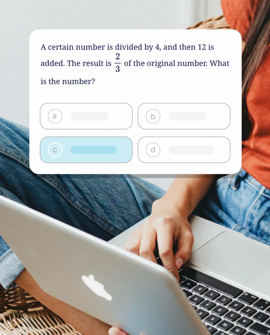 Student taking an ACT practice test on laptop with multiple-choice math question