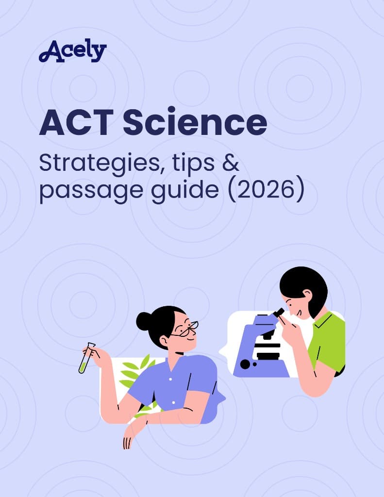 Illustration of two students in a lab using a microscope and a test tube for ACT Science prep — Acely