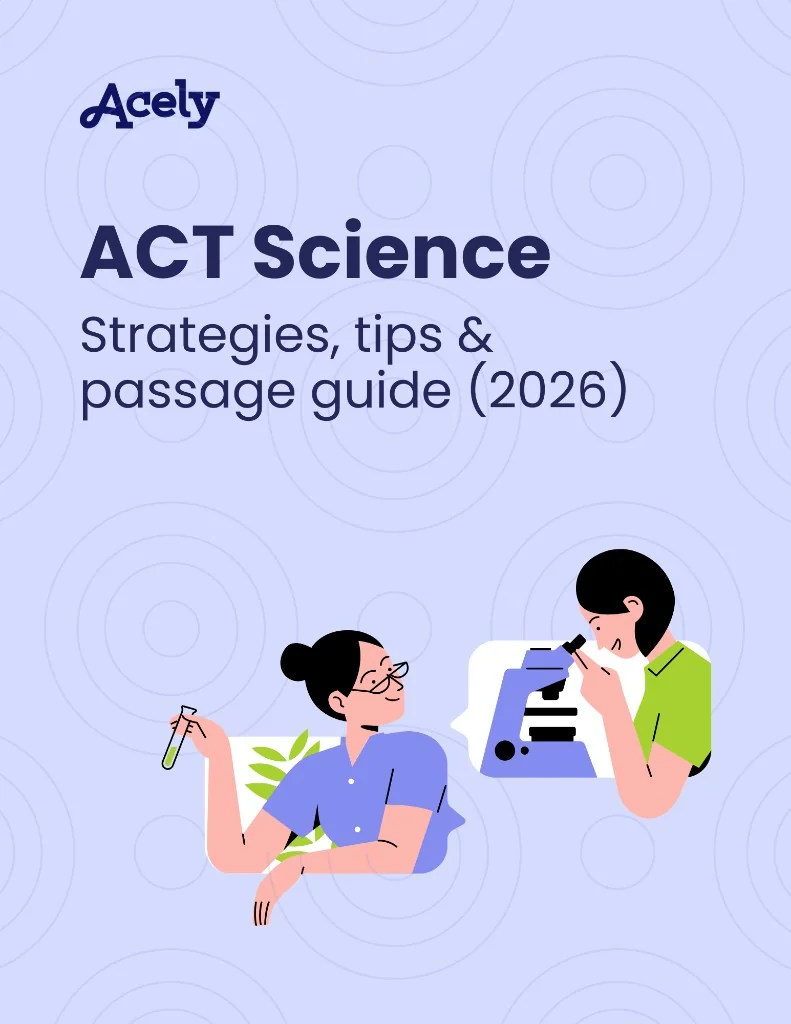 Illustration of two students in a lab using a microscope and a test tube for ACT Science prep — Acely