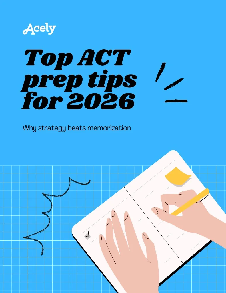 Top ACT prep tips for 2026: why strategy beats memorization — hands writing in a notebook on a blue grid background