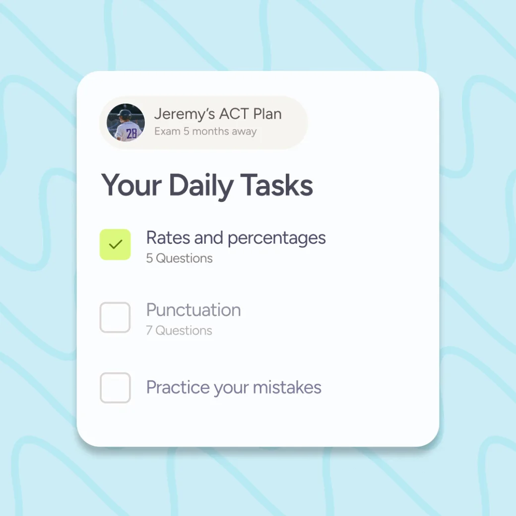 Jeremy's ACT Plan: Your Daily Tasks with Rates and percentages, Punctuation, and Practice your mistakes