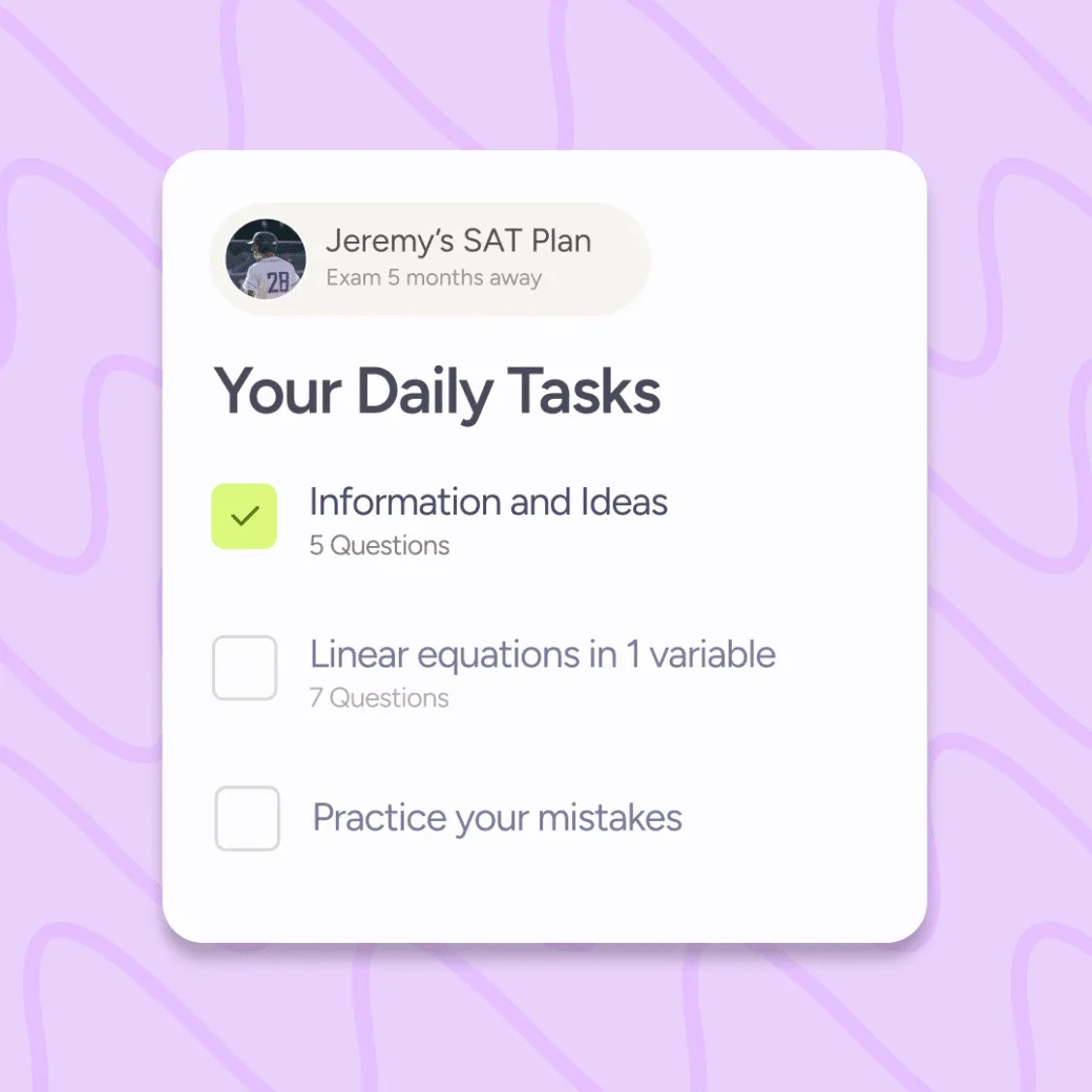 Acely SAT study plan with daily tasks