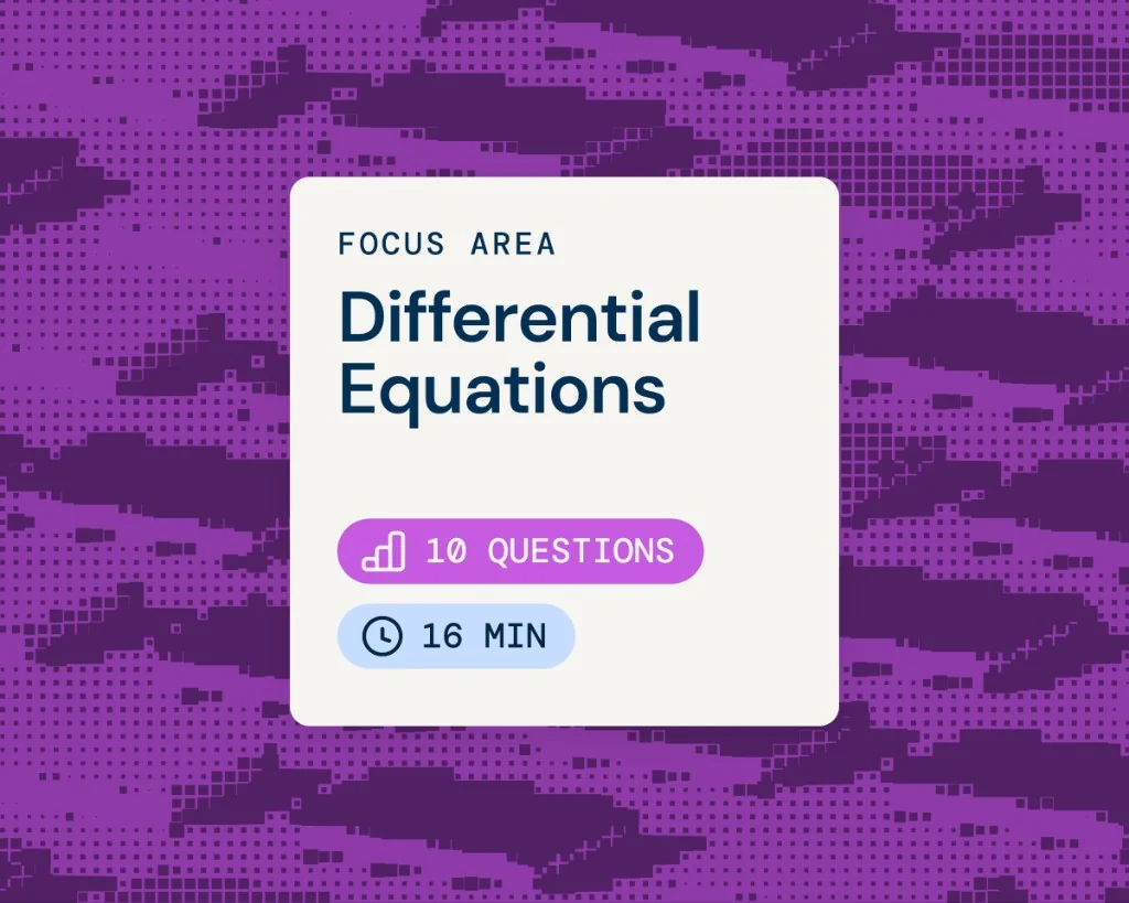 Focus area card for Differential Equations with question count and study time on Acely
