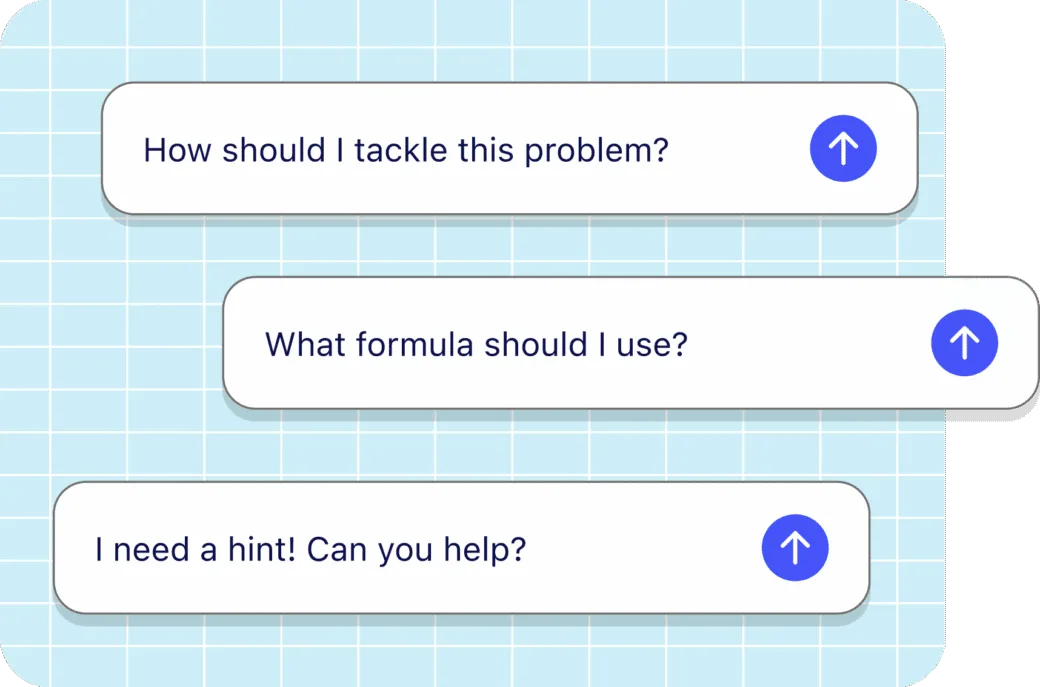 AI Tutor chat interface showing hint and explanation prompts