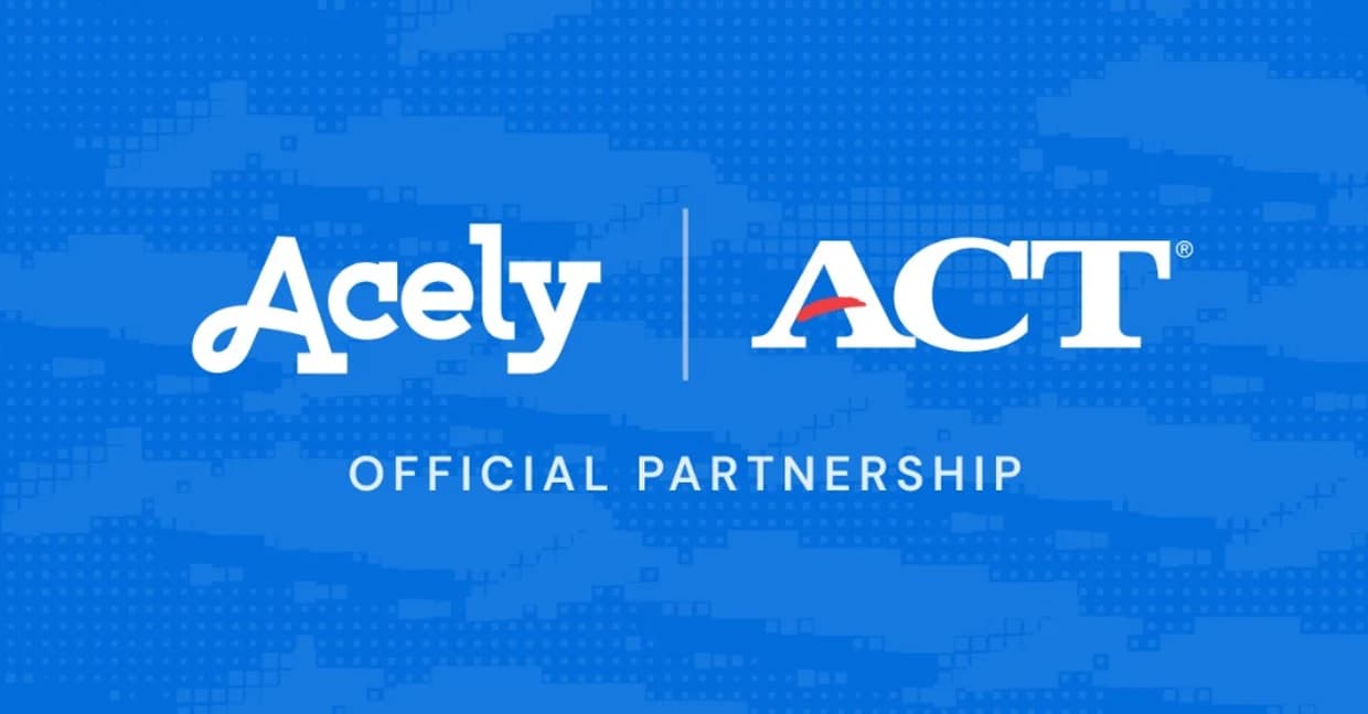 Acely and ACT official partnership lockup on a blue background