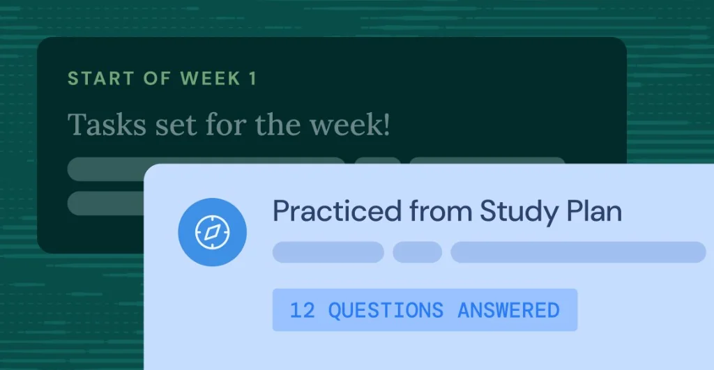 Acely Parent Portal activity feed showing weekly tasks and study plan practice with 12 questions answered