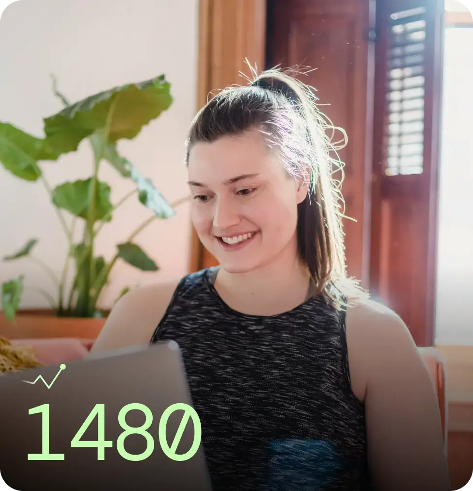 Student studying with Acely, 1480 SAT score displayed