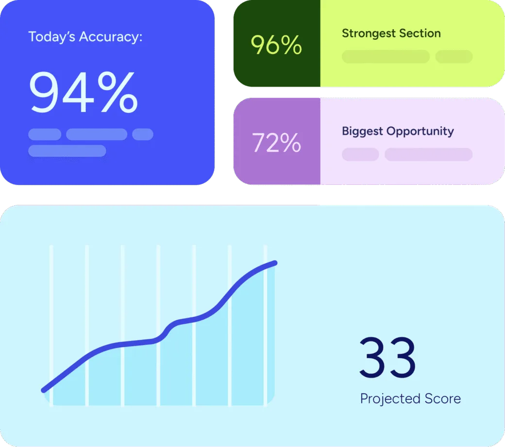 Acely progress dashboard with charts and stats