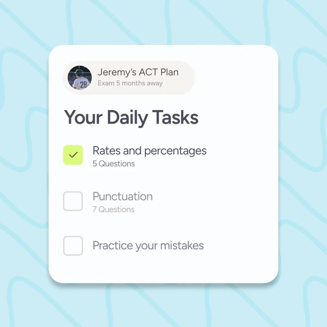 Acely study plan calendar with daily tasks