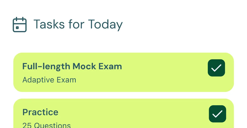Tasks for Today with completed adaptive exam and practice tasks