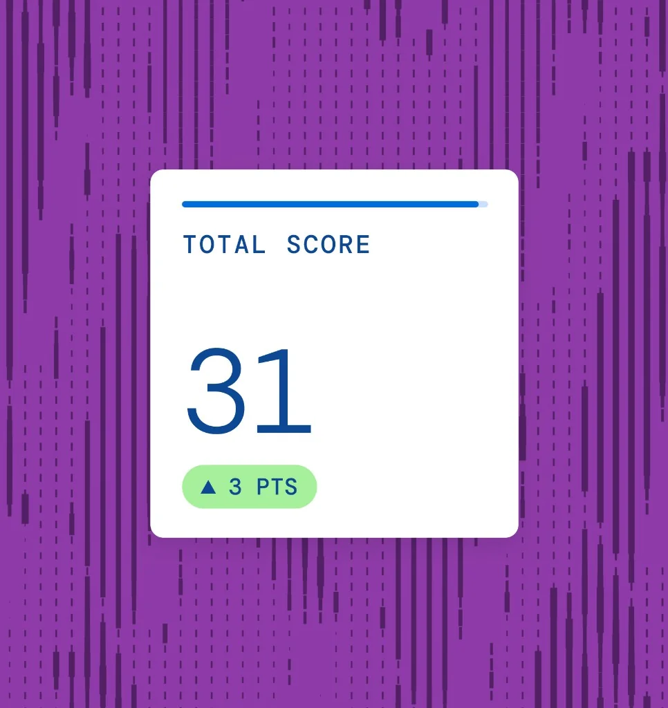 ACT total score graphic showing 31 with a 3 point improvement badge on a purple textured background
