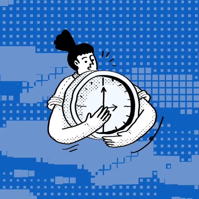 Illustration of a person holding a large clock — getting back on track with SAT & ACT prep