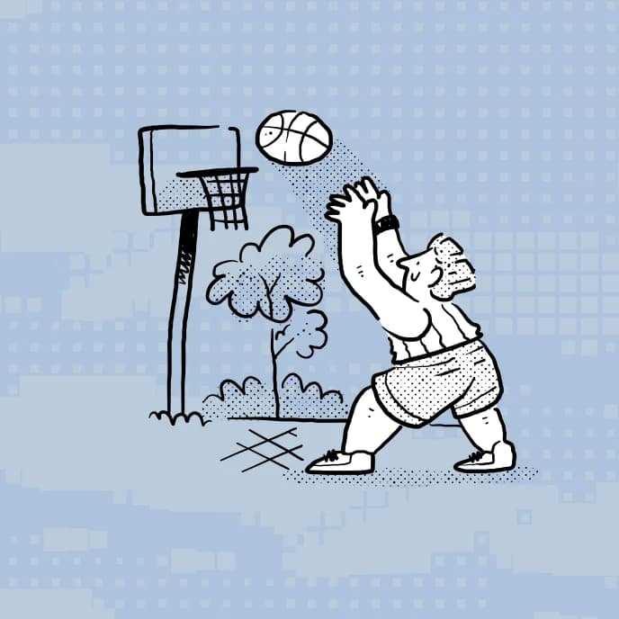 Illustration of a person shooting a basketball — helping your teen prioritize SAT & ACT prep at home