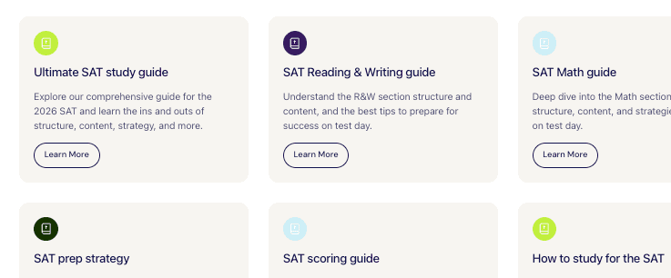 SAT study guides and resource cards
