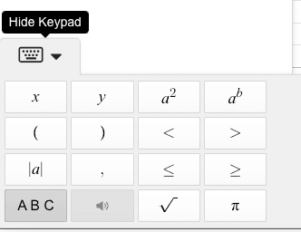 Desmos interface on digital SAT math section: on-screen keypad with math symbols and functions.