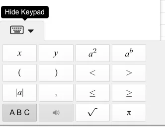 Desmos interface on digital SAT math section: on-screen keypad with math symbols and functions.