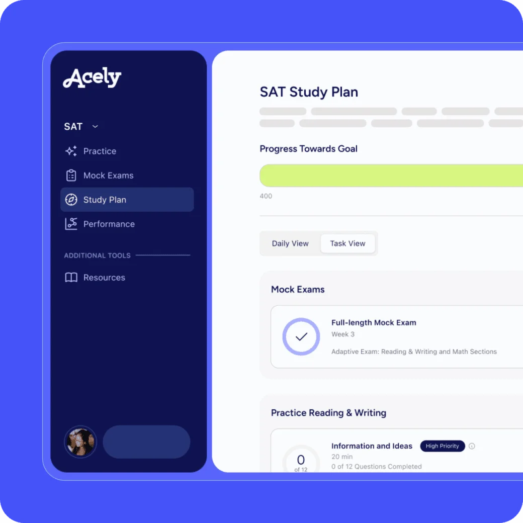 Personalized SAT study plan interface