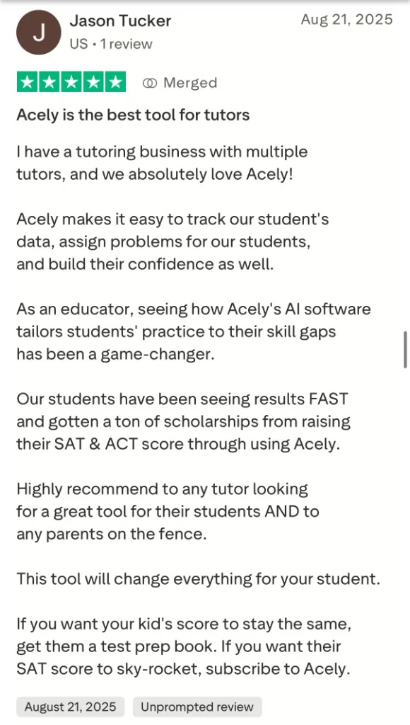 Trustpilot review from Jason Tucker: Acely is the best tool for tutors